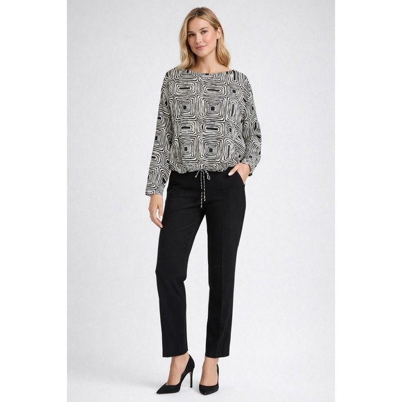 Zara Tops - NWT ZARA M Blouse‎ Womens Black/Beige Geometric Print Drawstring Casual Office